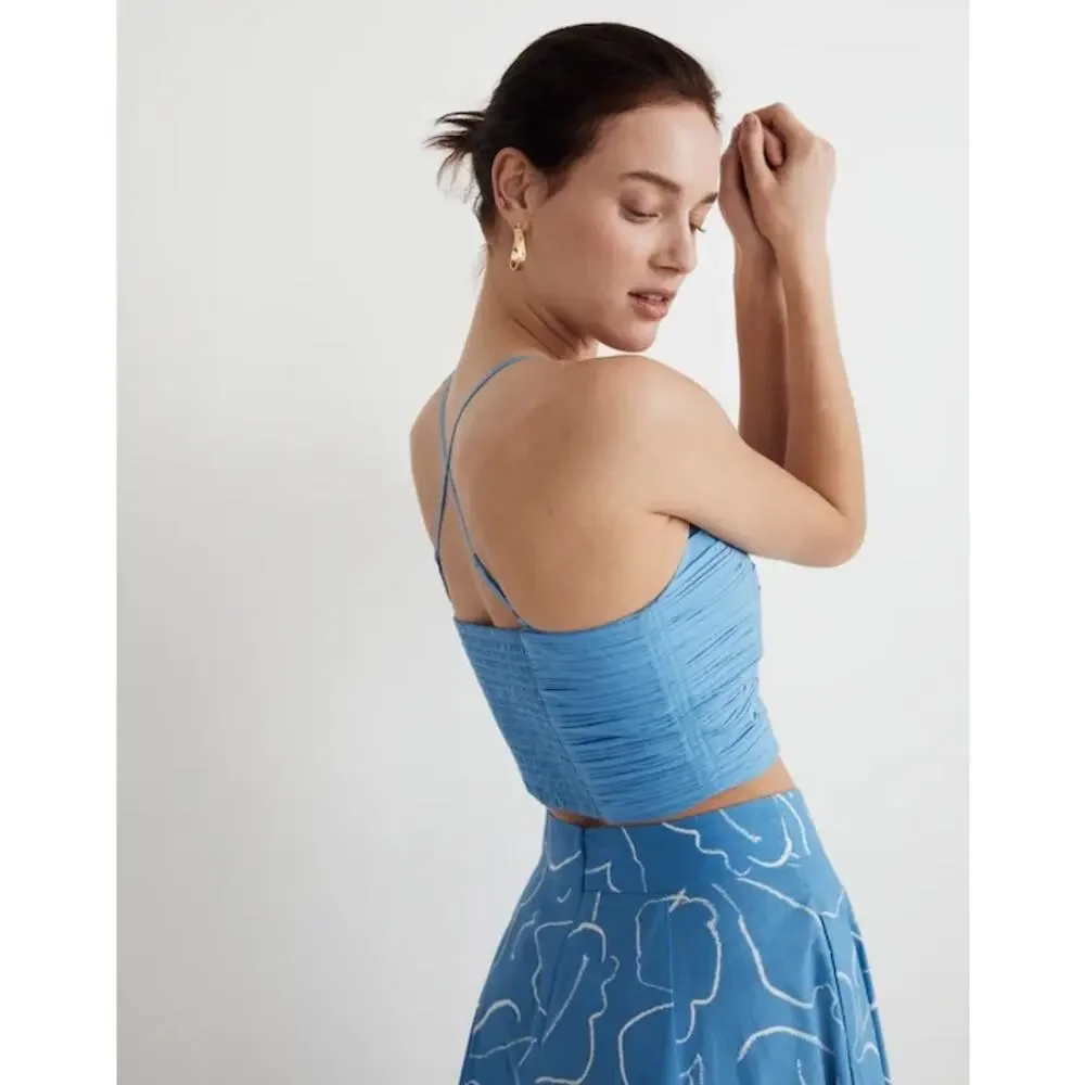 MADEWELL NWT Poplin Crop Tube Top Ornamental Blue Pleated Crisscross Size 6 - Picture 5 of 12